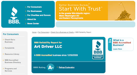 ArtDriver is a member of the Better Business Bureau