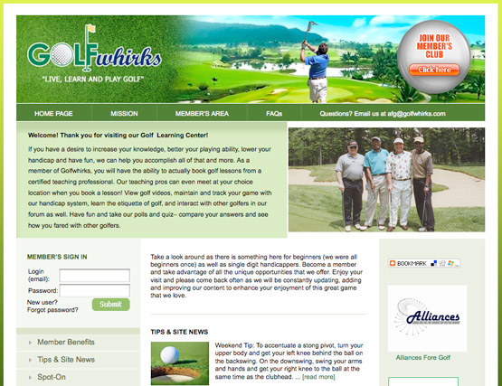 Golf Teaching & Training Website Portal