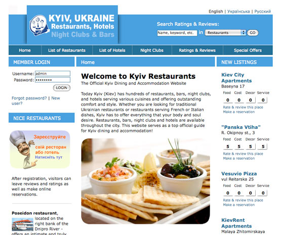 Kyiv Restaurants Website
