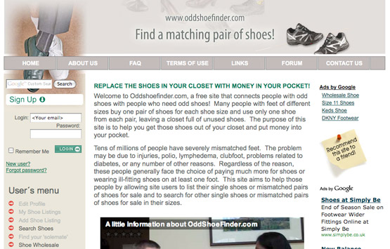 Odd Shoe Finder Website Project