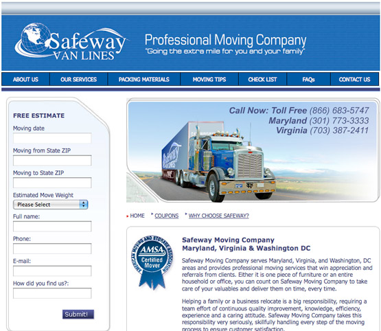 Safeway Moving Company Website