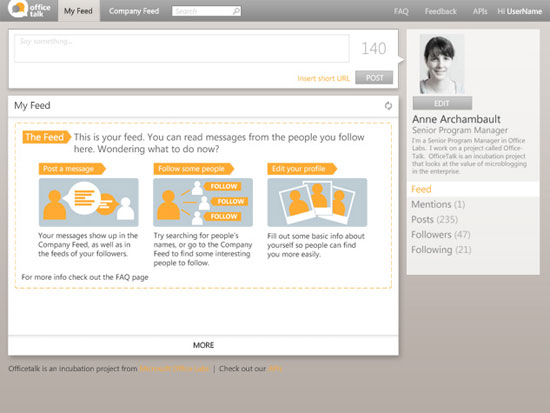 Office Talk micro-blogging application by Microsoft