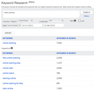 Bing Keyword Research Tool