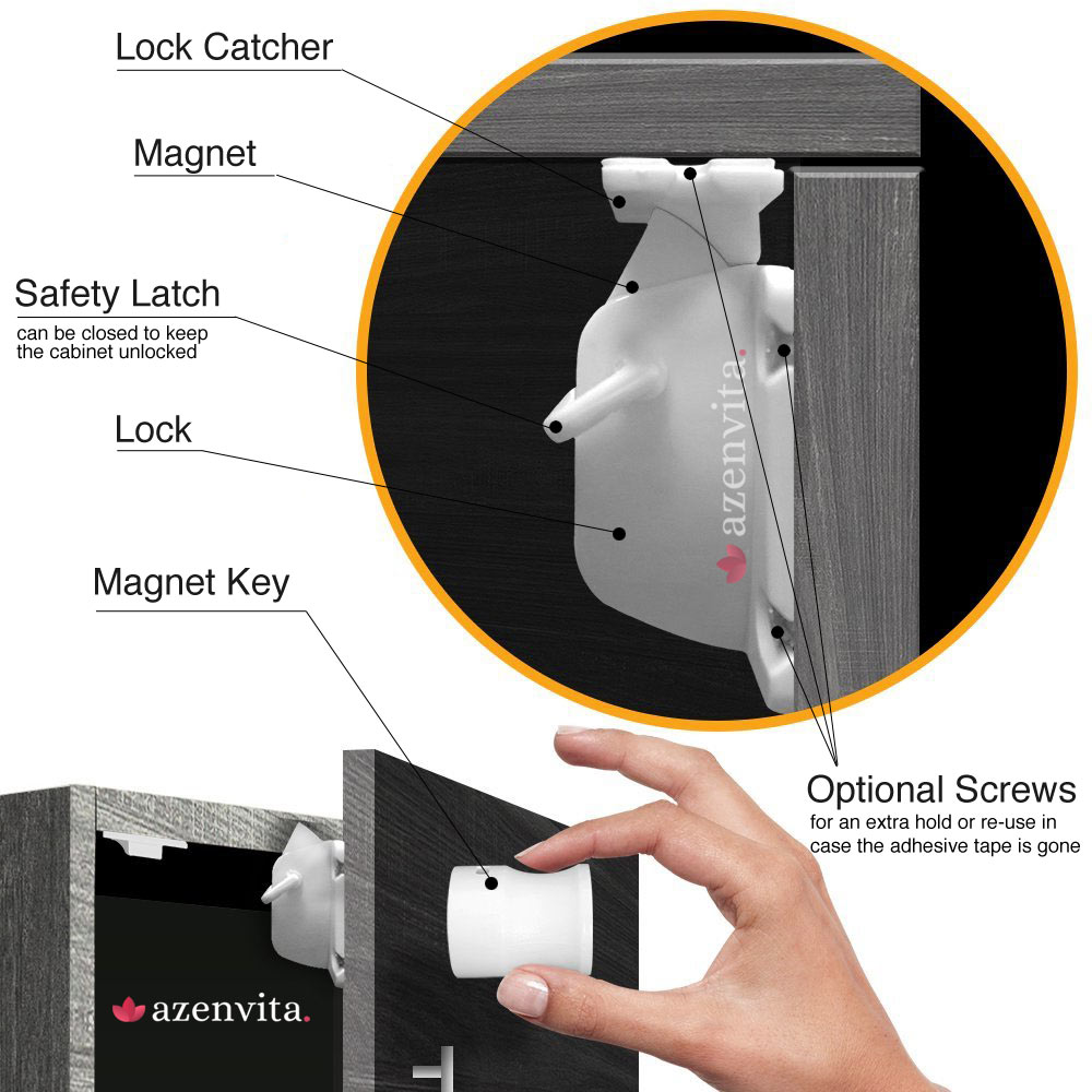 Child safety magnetic cabinet locks adhesive azenvita logo ArtDriver